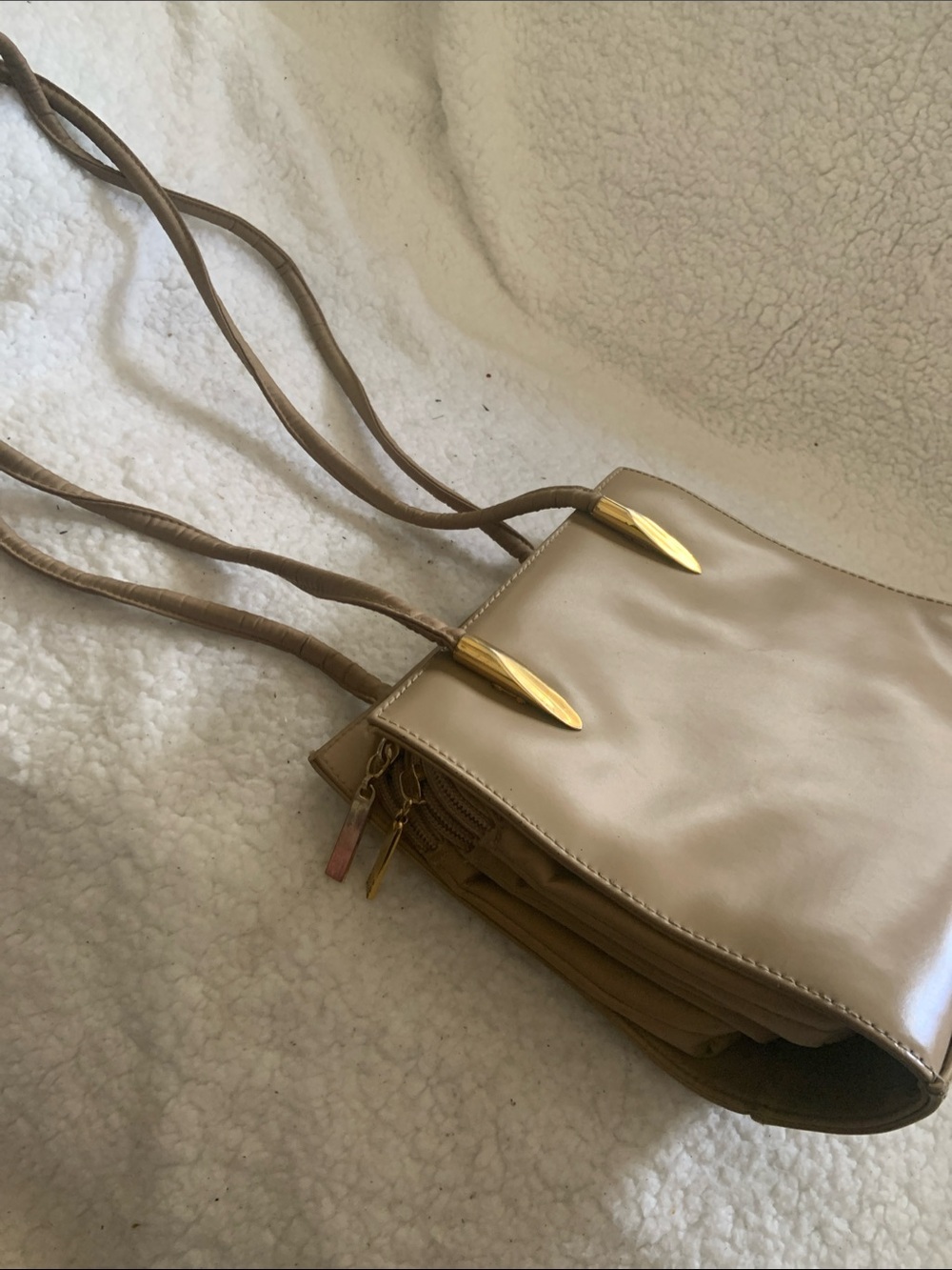Women’s Beige  Shoulder Bag with Gold Accents